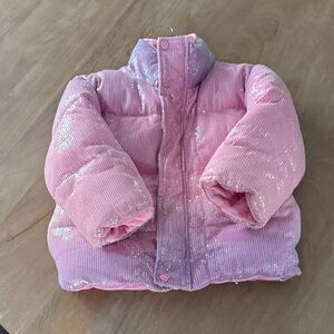 Lola + The Boys Pink Sequin Puffer Jacket